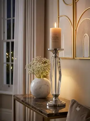 Luxury Decorative Pillar Candle with Crystal Stand by Synergy Handicrafts